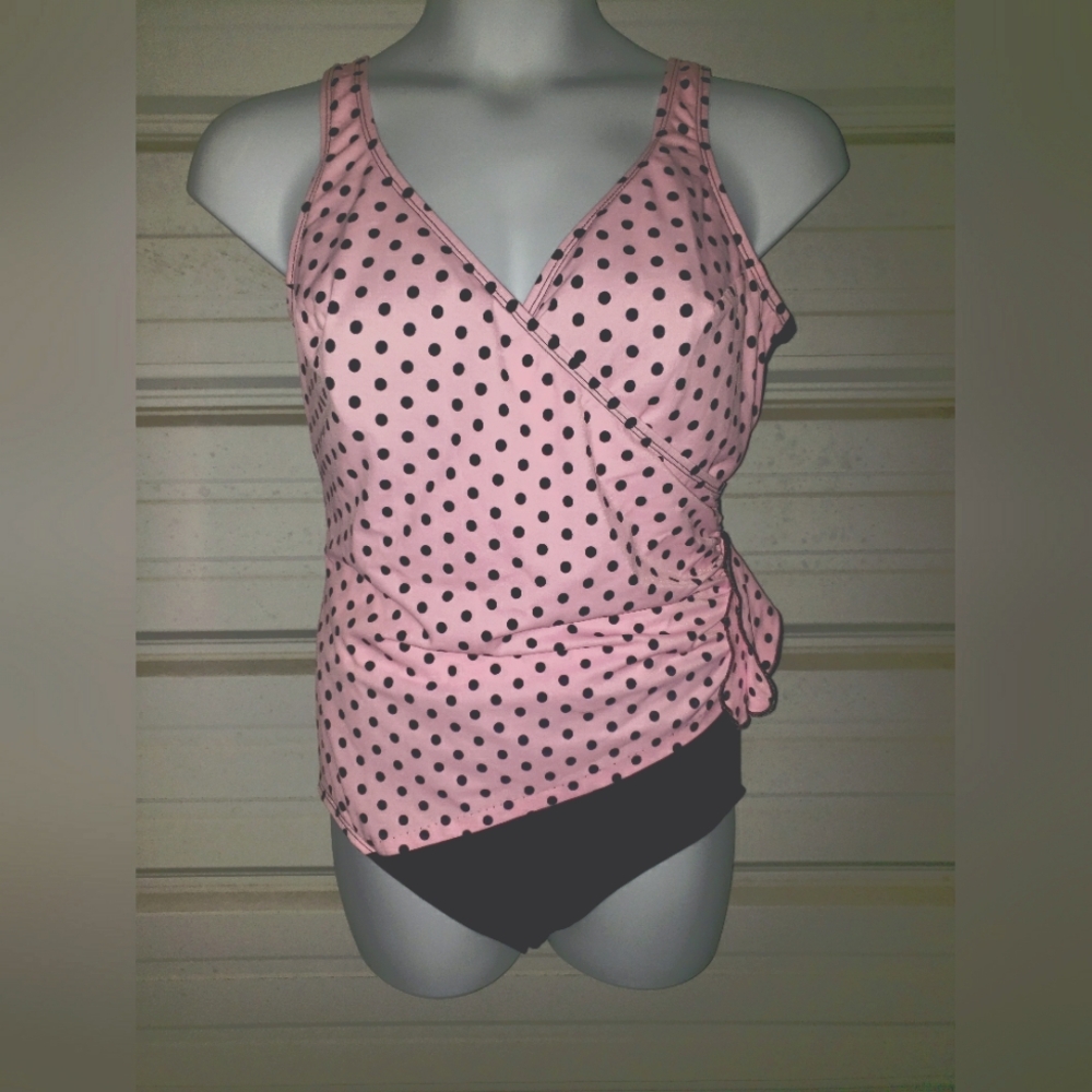 Plus Size 22 2x 3x Womens Pink Polka Dot One Piece Swimsuit Swim